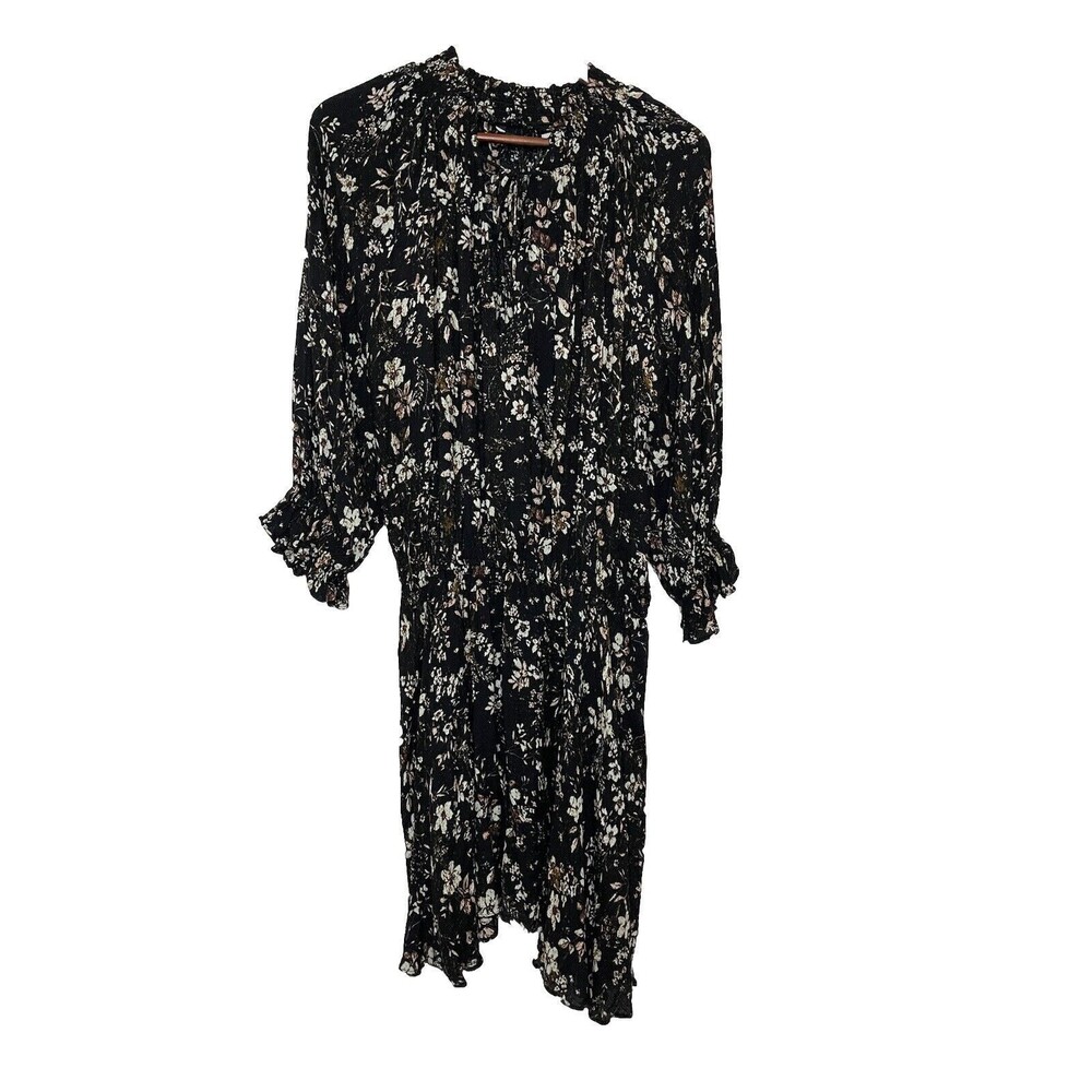 Zara Floral Peasant Mini S/S Dress Womens Medium Tie Front Ruched Waist NWT